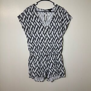 J. Crew Dark Gray and White Patterned Romper with Tie Waist